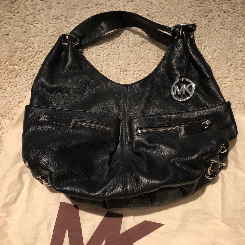Black Michael Kors hobo with silver details